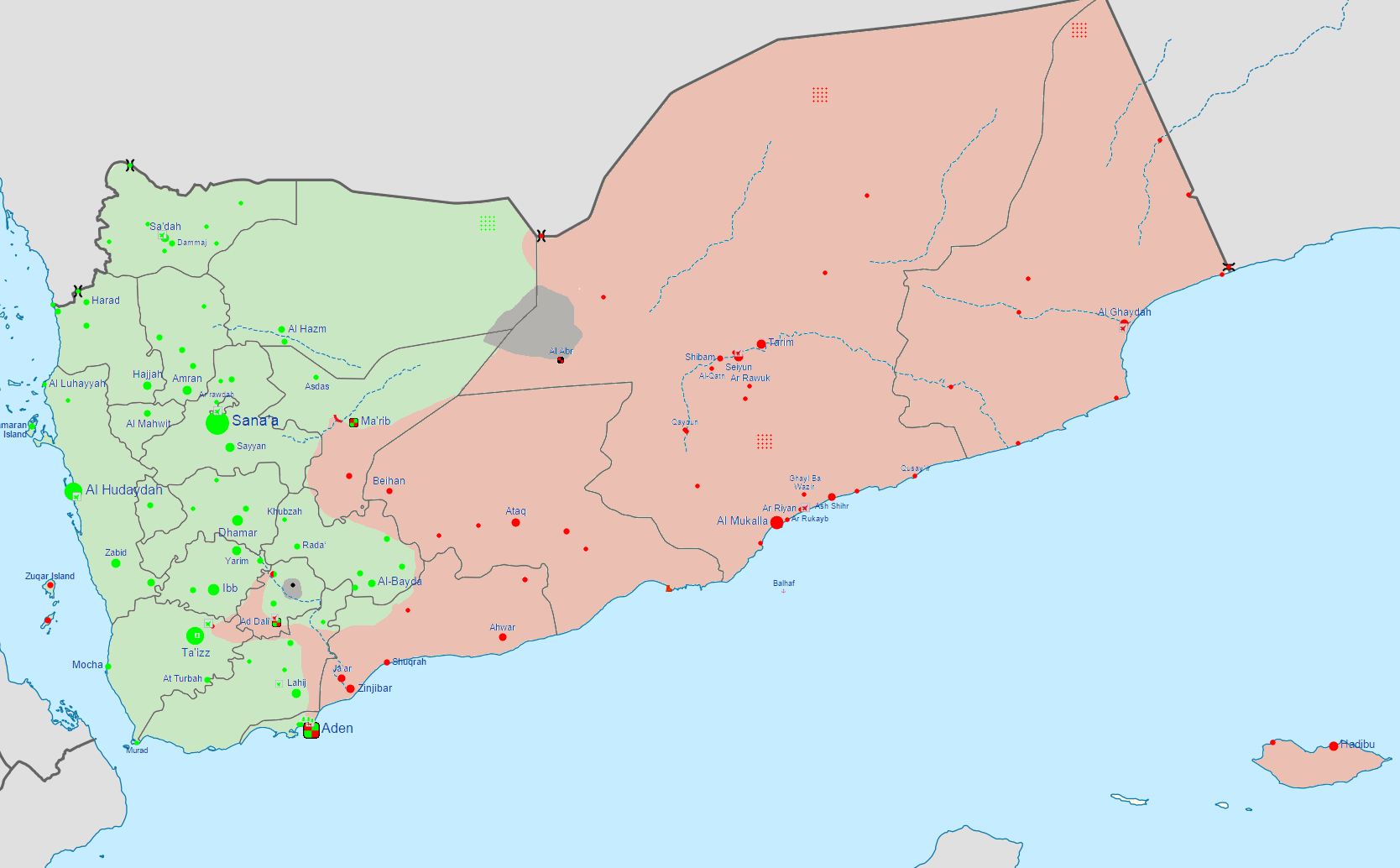 Yemen control map used for Iran proxy groups in Middle East escalation and maritime risk tracking