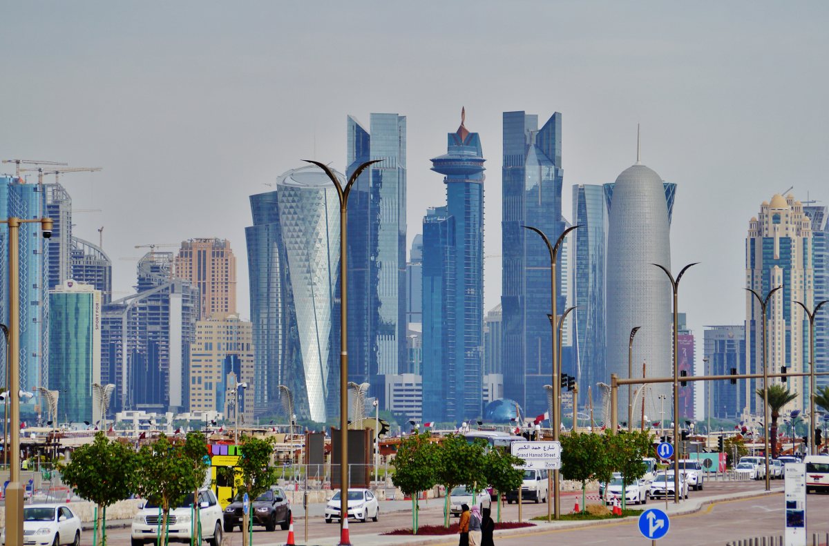 Doha financial district skyline reflecting Qatar strategic balancing between Iran engagement and global market integration